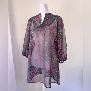 a.n.a. Black & Magenta Sheer 3/4 Sleeve Blouse
